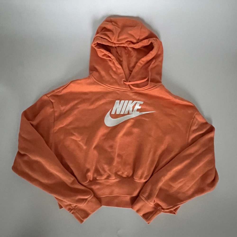 Nike Sportswear Essential Cropped Hoodie Orange White Futura Logo Small - Picture 1 of 5